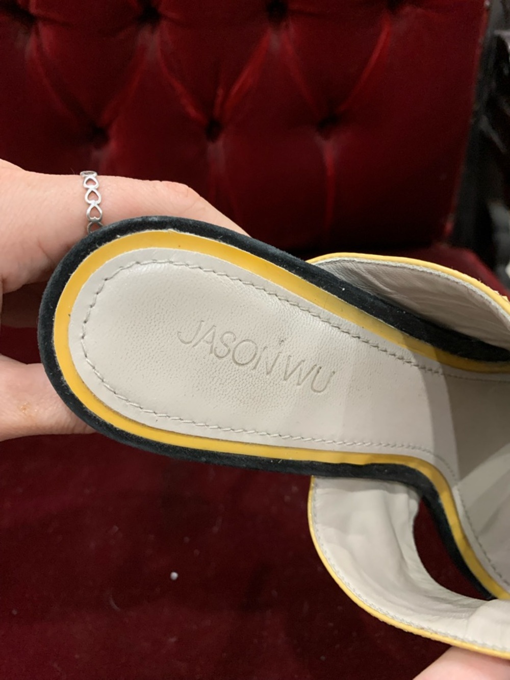 Jason Wu Black and Yellow Zigzag Strap Slingback Heels - Picture 8 of 9